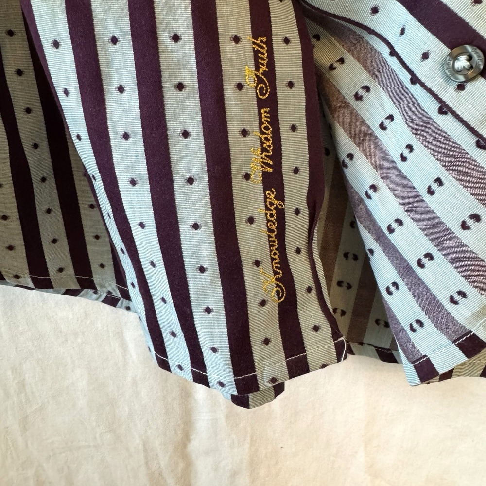 Robert Graham Button Down Shirt Mens Large Blue Brown Striped Contrast Cuff Dot - Picture 11 of 11